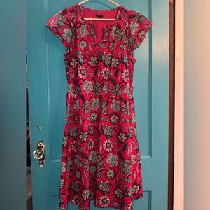 Talbots Red Dress with Black Floral Design